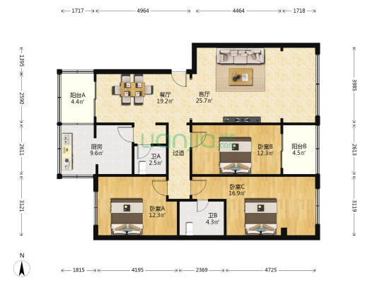 甘报社家属院 3室2厅2卫 116平方