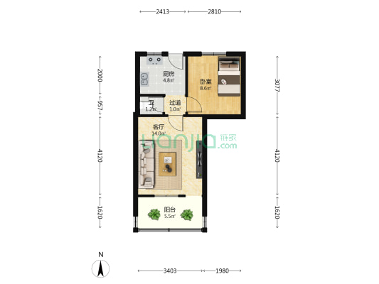 三官庙北拐街 1室1厅1卫 41平方