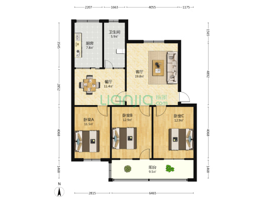 造纸设备厂家属院 3室2厅1卫 103平方