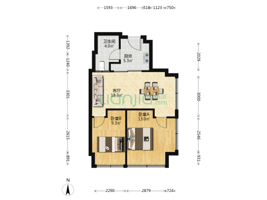 海隆大厦 2室1厅1卫 69平方