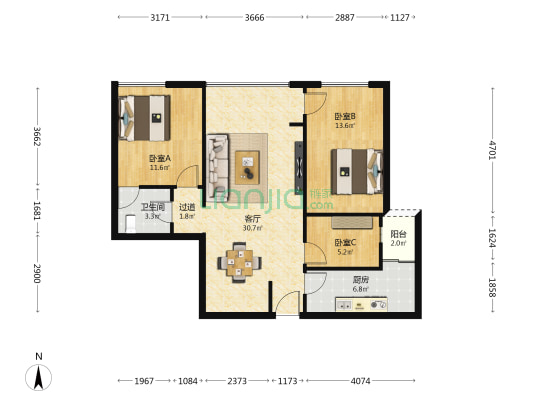 财富金都 3室1厅1卫 92平方