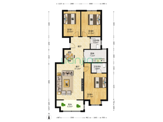 新城嘉苑C区 3室1厅2卫 133平方