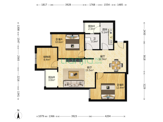中央国际智苑 2室2厅1卫 86平方