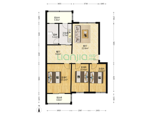 出售金正小区开发区集中供暖三居室-户型图
