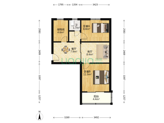 健康东路61号 2室2厅1卫 61平方