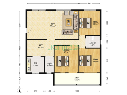 藕塘坡社区 3室2厅2卫 131平方