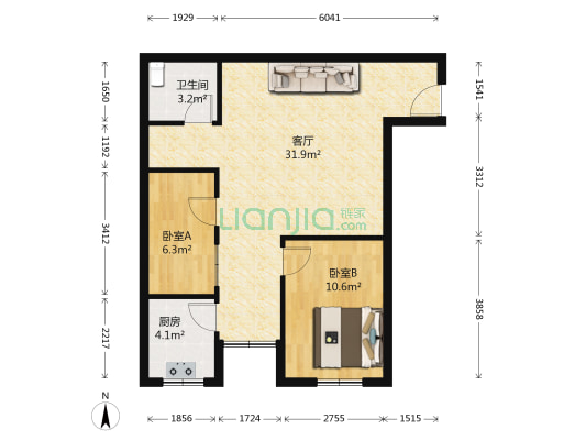 西南雅筑 2室1厅1卫 84平方