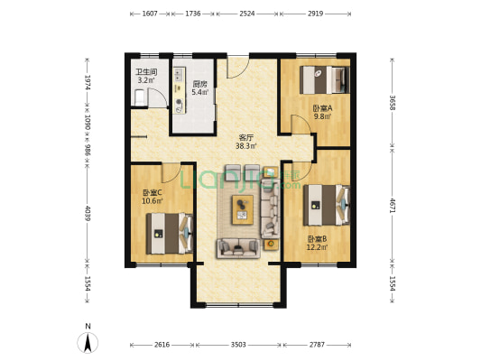 松隽阳光城 3室1厅1卫 114平方