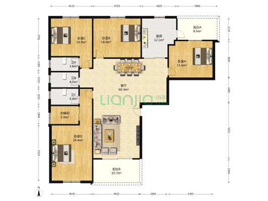 思贤东邨A区 4室1厅3卫 203平方