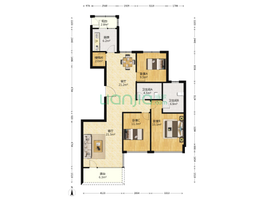 北斗花园 3室2厅2卫 132平方