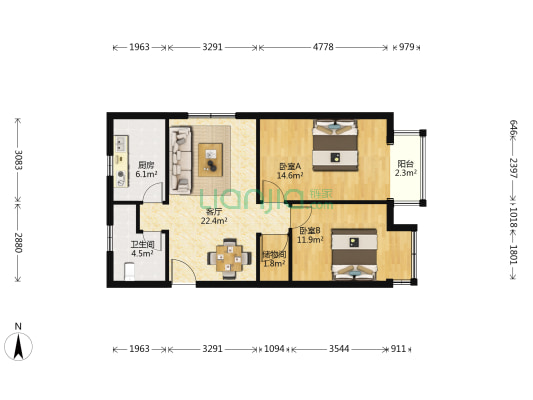 今日草桥 2室1厅1卫 94平方
