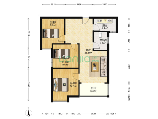 欣隆湖滨半岛一期 3室1厅1卫 93平方