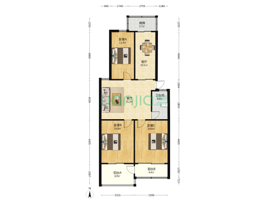 鼓楼大厦 3室2厅1卫 100平方