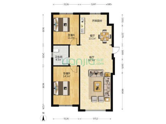 陶然雅居 2室2厅1卫 95平方
