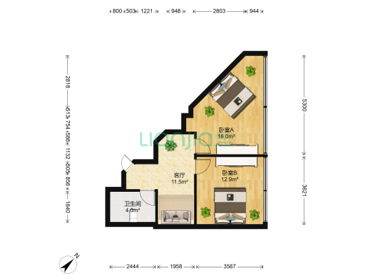 新纪元广场 2室1厅1卫 78平方