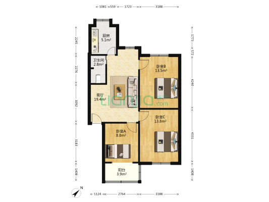 双林中横路49号院 3室1厅1卫 81平方