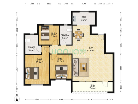 保利林语镜 3室1厅2卫 118平方
