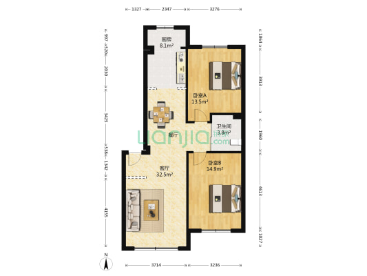 台北雅苑 2室1厅1卫 90平方