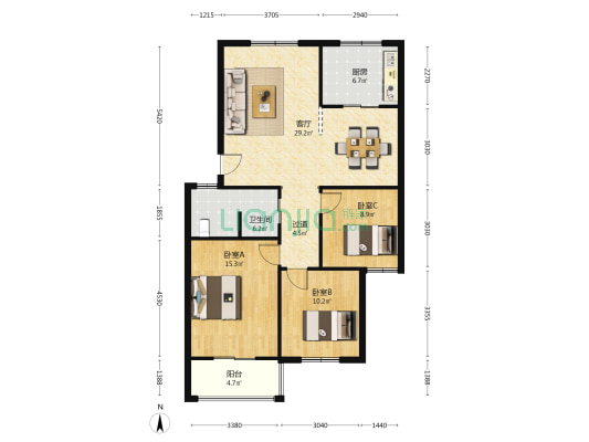 三星嘉苑 3室1厅1卫 108平方