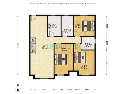 益田翠堤悦府 3室1厅2卫 122平方