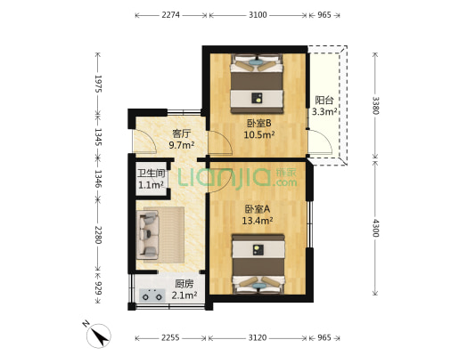太升南路141号 2室1厅1卫 50平方