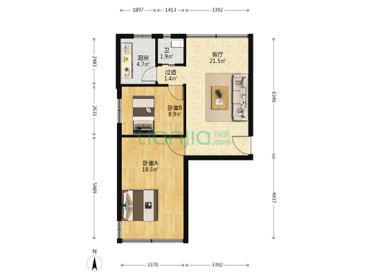 瑞金北路9号 2室1厅1卫 67平方