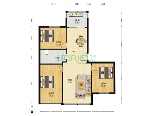 省府北街7号院 3室1厅1卫 104平方
