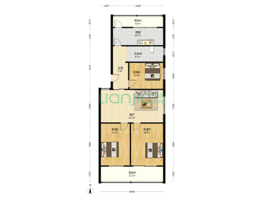珍珠北路61号院 3室1厅1卫 136平方
