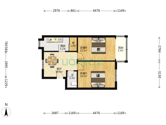 曙光路49号 2室1厅1卫 61平方
