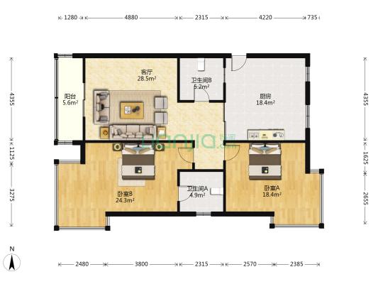 东沿头小区 2室1厅2卫 125平方