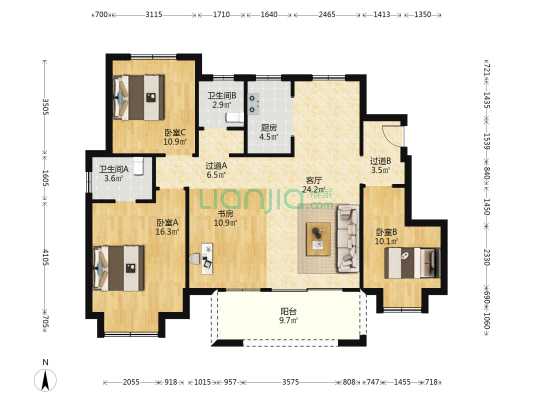 中南绿地云堤 4室1厅2卫 123平方