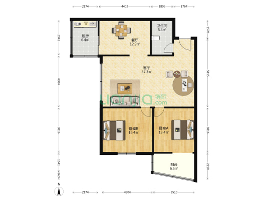 金雨大厦 2室2厅1卫 109平方