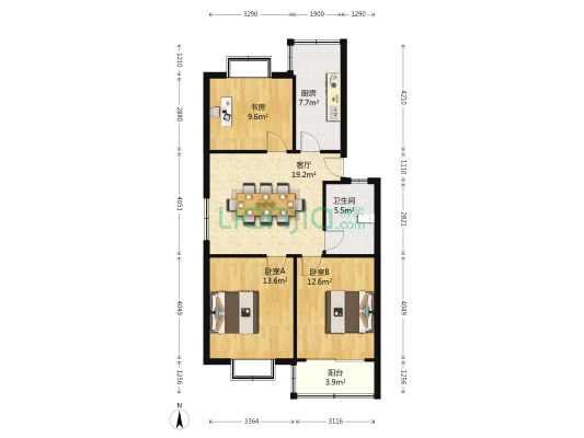 鸿运园 3室1厅1卫 95平方