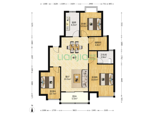 中春三水苑 3室1厅1卫 124平方