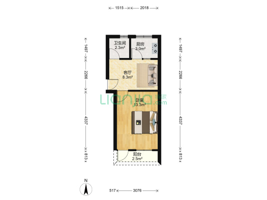人民路(南门商圈) 1室1厅1卫 37平方