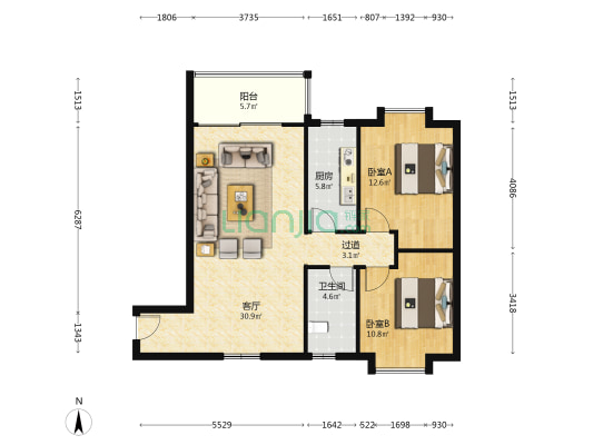 升平楼 2室1厅1卫 93平方
