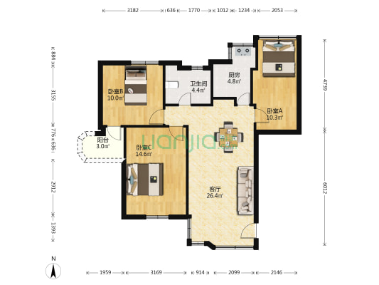 天湖上街 3室1厅1卫 86平方