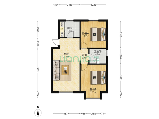 辰府嘉苑 2室1厅1卫 83平方