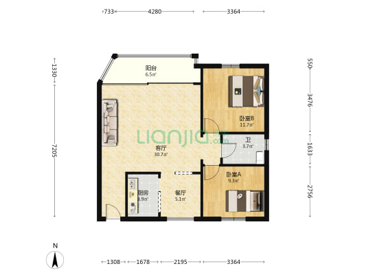 新埔苑 2室2厅1卫 89平方