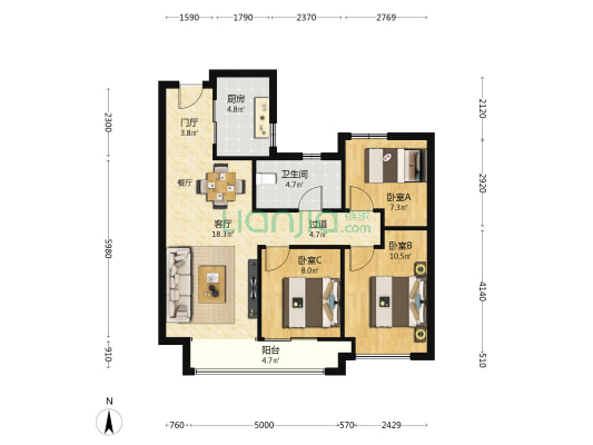云境澜湾 3室1厅1卫 89平方