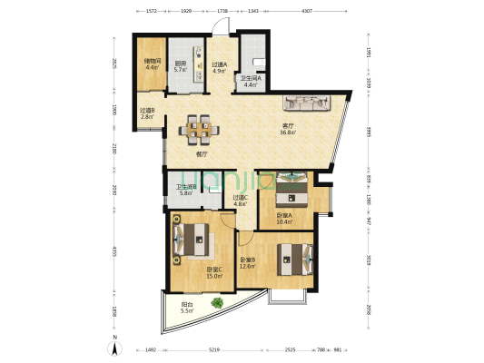 幸福家园（官渡） 3室1厅2卫 146平方