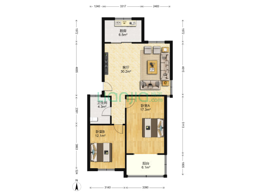 志成顺园 2室1厅1卫 98平方