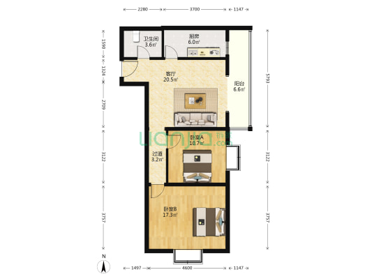 檀城家园 2室1厅1卫 92平方