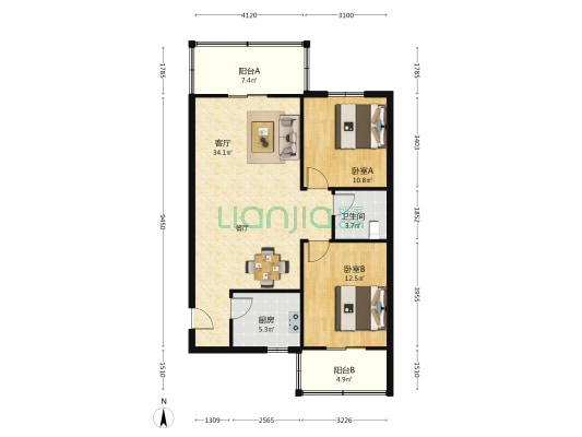 陇海北二街1号院 2室1厅1卫 86平方