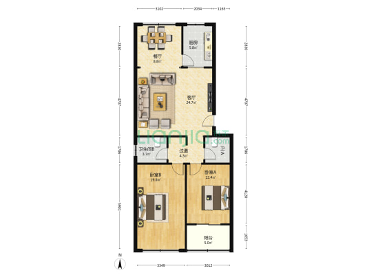 有色冶金设计院家属院（定西路/定西南路） 2室2厅2卫 112平方