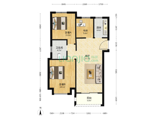 帆海锦园二组团 3室1厅1卫 100平方