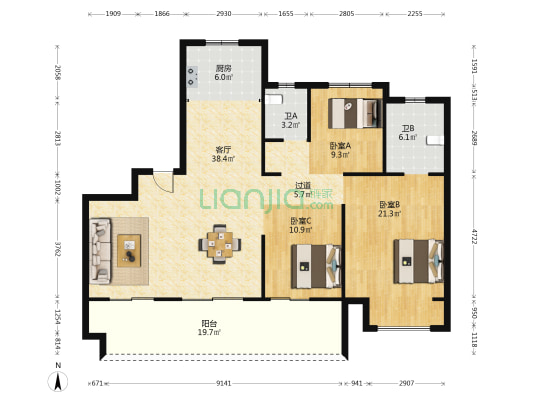众安未来里 3室1厅2卫 143平方