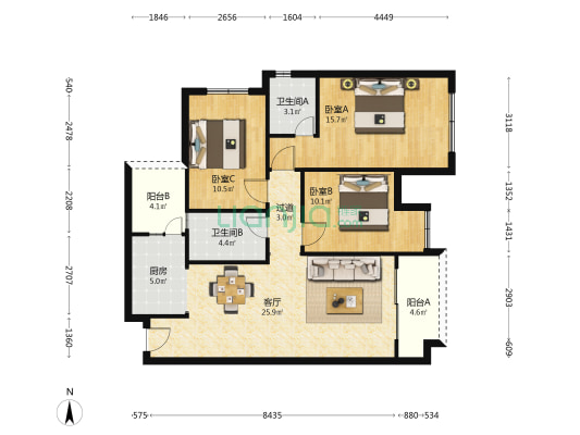 荧鸿艾坪山1号 3室1厅2卫 111平方
