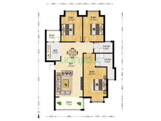 倾国倾城 3室1厅2卫 122平方