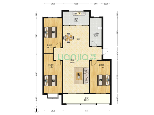 皇城丽景苑 3室1厅1卫 144平方